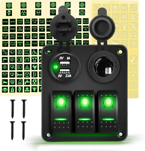 Miniatura 9 de GOOACC Panel de interruptor basculante de 3 bandas con cargador USB y encendedor de puros, interruptor de palanca de 12 V 24 V, interruptor Azul