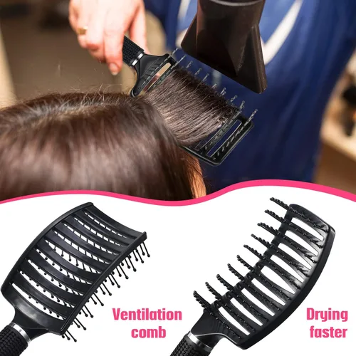 Miniatura 2 de Patelai 4 cepillos de pelo, desenredantes, curvos, ventilados, para mujeres y hombres, cepillos curvados ventilados para cabello rizado, largo