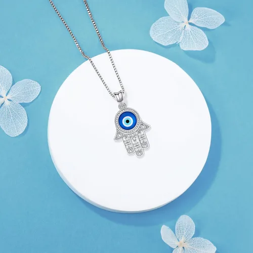Miniatura 69 de Aniu Joyería de plata de ley 925 Hamsa de Fátima para mujer con circonita cúbica, viene con caja de regalo negra