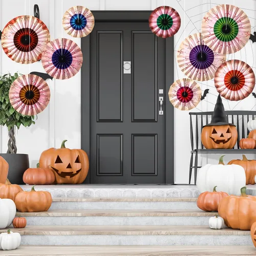 Miniatura 6 de Dispowreath Juego de 9 abanicos de Halloween para colgar en los ojos, decoración de pared de globos oculares aterradores, decoración de pared