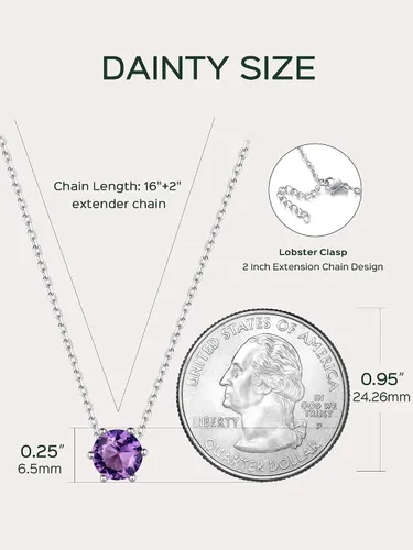 Miniatura 7 de ChicSilver 925 Sterling Silver 12 Months Sparkling Round Cut Created Birthstone Pendant Necklace, 16 Inch Rolo Chain