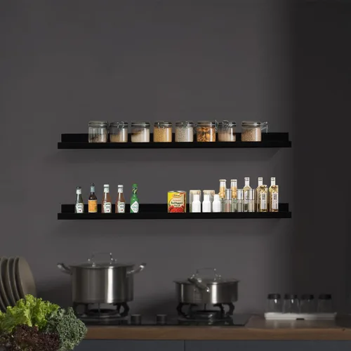 Miniatura 5 de Estantes flotantes negros para pared de 24 pulgadas con reborde, repisa moderna para cuadros, estantes de pared para fotos, decoración