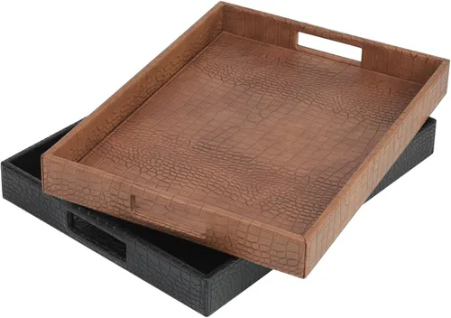 Miniatura 9 de HofferRuffer Bandeja rectangular de servir con asas con agujeros para mesa de café, desayuno, té, comida, bandeja de servicio para mostrador