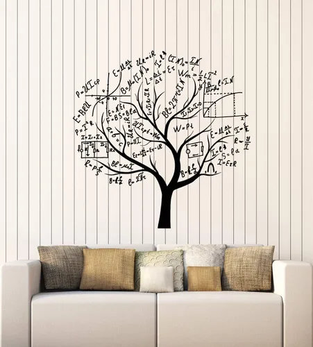 Vinilo adhesivo para pared, diseño de matemáticas, árbol, cerebro, escuela, símbolo, matemáticas, sala de clase, decoración grande (g1748), color