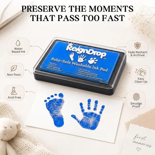 Miniatura 5 de ReignDrop Almohadilla de tinta para huella de bebé y huella de mano - Crea sellos de recuerdo impresionantes y duraderos para bebés y niños. A Azul