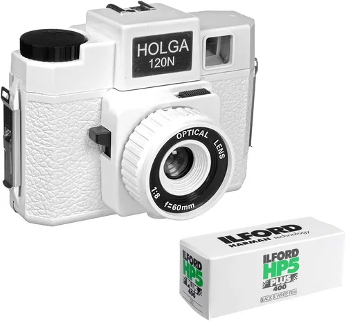 Holga 173-120 Holgawood 120N Paquete de cámara de formato medio (Casablanco) con película negativa en blanco y negro (película de 120 rollos)