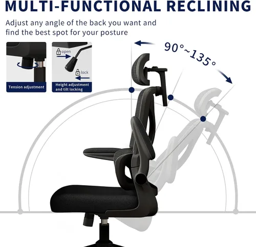 Miniatura 5 de Silla ergonómica de oficina – Silla de escritorio con reposacabezas ajustable soporte lumbar silla de computadora – Silla cómoda de malla