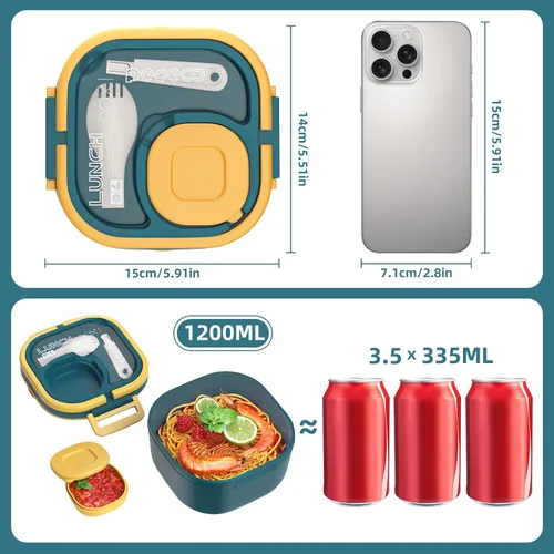 Miniatura 3 de PEDECO Lonchera Bento para adultos y niños, contenedor de comida con un solo compartimento, sin BPA, apta para microondas y lavavajillas
