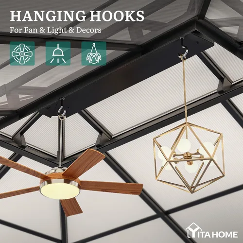 Miniatura 4 de YITAHOME Cenador de policarbonato de 10 x 12 pies para patio al aire libre, doble techo de hierro galvanizado, columna de aluminio, cortinas