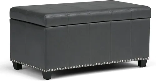 Miniatura 14 de SIMPLIHOME Amelia - Otomana de almacenamiento, banco otomano rectangular de cuero vegano de 33 pulgadas de ancho en negro medianoche, otomana