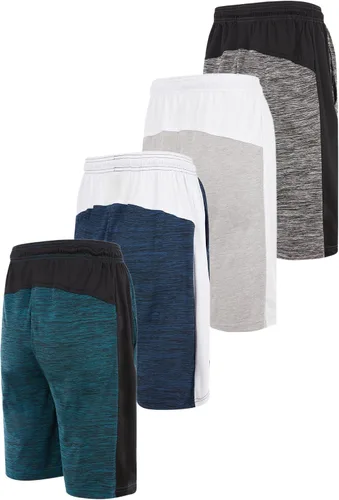 Miniatura 3 de Pantalones cortos de baloncesto para hombre con bolsillos, pantalones cortos de entrenamiento de gimnasio para hombre, paquete de 4