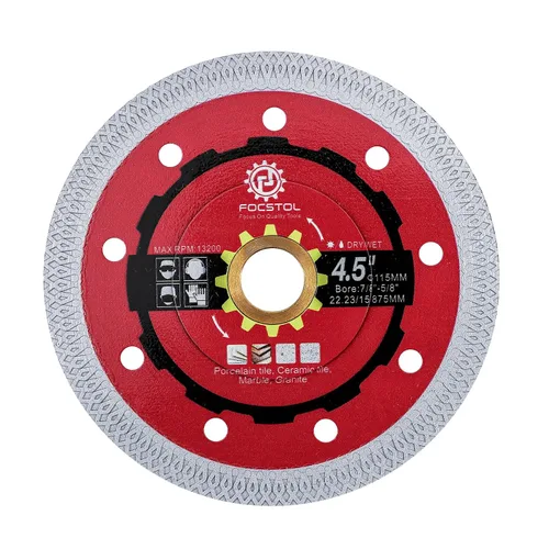 FOCSTOL Hoja de sierra para azulejos de diamante, disco de corte de 4.5 pulgadas (4.528 in) para azulejos de cerámica, cerámica, mármol, granito,