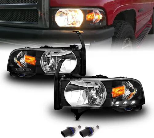 AmeriLite Juego de 1 faro delantero de repuesto negro con lámpara de estacionamiento LED de esquina para Dodge Ram 1500 2500 3500 1994-2001, lado