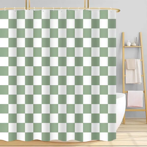 Miniatura 63 de Cortina de ducha a cuadros en blanco y negro, bonita cortina de ducha retro de tablero de ajedrez para decoración de baño, 72 x 72 pulgadas, cortina
