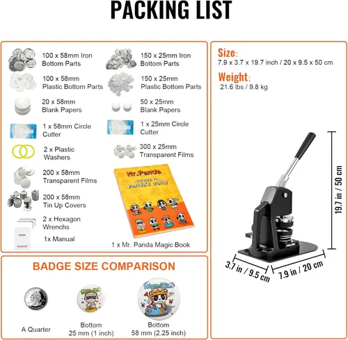 Miniatura 8 de VEVOR Máquina para hacer botones, varios tamaños de 1 + 2.25 pulgadas, kit de prensa de perforación de insignias, para niños, para hacer