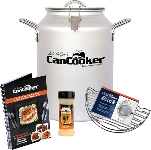 CanCooker Utensilios de cocina de camping | Cocina de vapor de 4 galones, estante de cocina, condimento de sal de ajo y mantequilla y libro de Kit