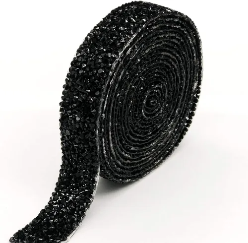 Miniatura 15 de Dowarm Cinta de diamantes de imitación de 3 yardas, rollo de cinta de diamantes de imitación, envoltura de malla con diamantes de imitación Negro