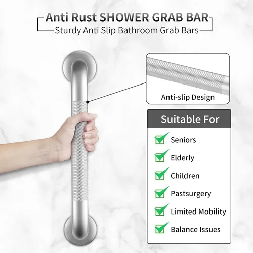 Miniatura 2 de Paquete de 2 barras de agarre de 18 pulgadas para bañeras y duchas, barras de agarre de ducha antideslizantes de acero inoxidable, mango de ducha