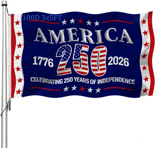 Miniatura 10 de Bandera de Estados Unidos con el número 250 de aniversario, doble cara, 3 capas, 3 x 5, para exteriores, resistente, 1776-2026, 250 años, bandera