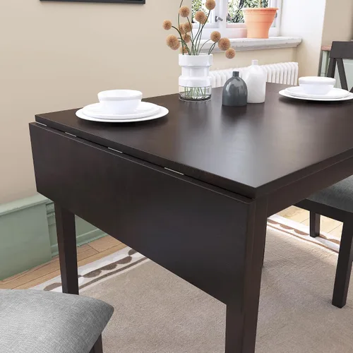 Miniatura 3 de P PURLOVE Juego de comedor de cocina de 3 piezas, juego de mesa de comedor de madera con mesa de comedor de hoja abatible y 2 sillas de comedor