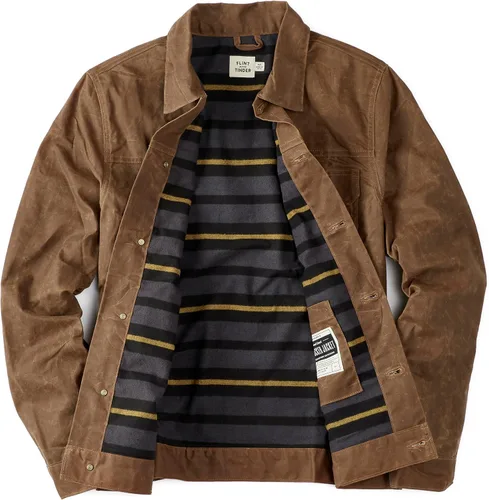 Miniatura 4 de Huckberry Flint and Tinder Chaqueta de Camionero Encerada con Forro de Franela para Hombre, Chaqueta para Hombre Resistente al Agua y a la Intemperie