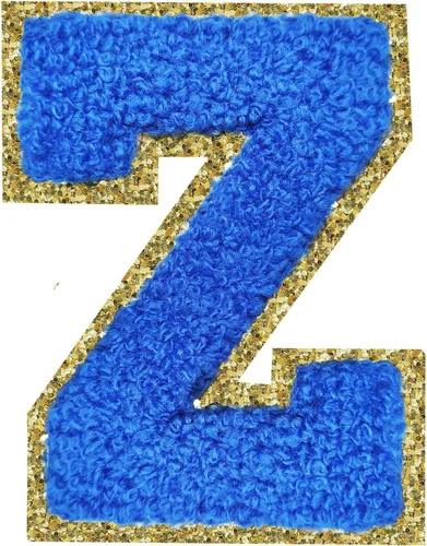 Miniatura 73 de Parches de letras termo-adhesivas de felpilla para chaquetas, parches de letras universitarias con brillantina para planchar en la letra azul A