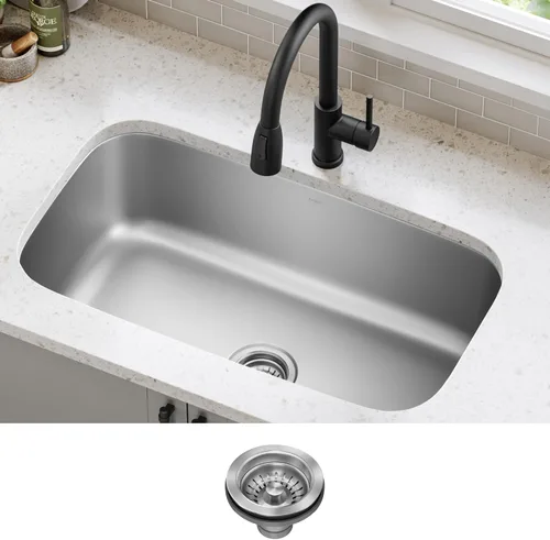 Miniatura 2 de Fregadero de cocina KBU14 de Kraus, de 31 1/2", de pila única, en acero inoxidable de calibre 16 (montaje inferior), KBU14