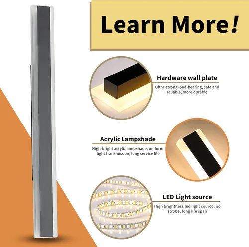 Miniatura 4 de Luces de Pared Modernas para Exterior de Casa, Apliques de Pared al Aire Libre de 23.6 Pulgadas, 3 Luces Color 3000K/4500K/6000K, Resistente al Agua