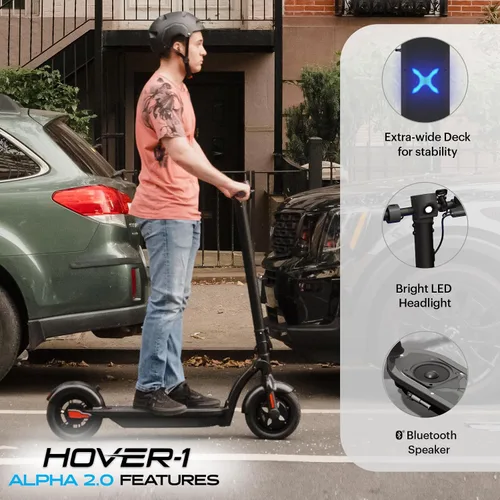 Miniatura 3 de Hover-1 Alpha 2.0 Foldable Electric Scooter with 450W Brushless Motor, 18 mph Max Speed, 10” Air-Filled Tires and 12 Mile Range Gris