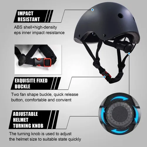Miniatura 5 de Casco ajustable para niños de 5 a 16 años, niños pequeños, niños y niñas, equipo de protección con rodilleras, coderas y muñequeras para múltiples