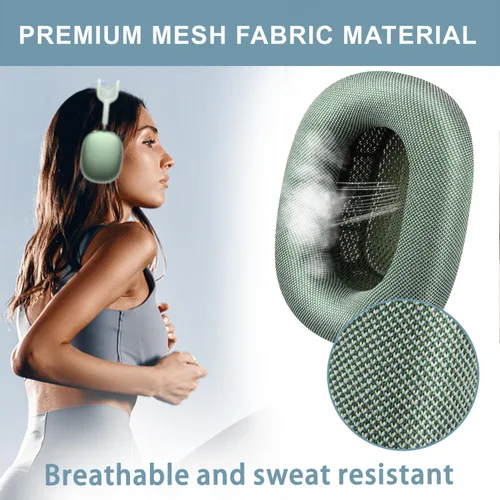Miniatura 7 de SOPROM Almohadillas de repuesto mejoradas para auriculares supraaurales Airpods Max, almohadillas con tela de malla duradera, espuma más suave, Verde