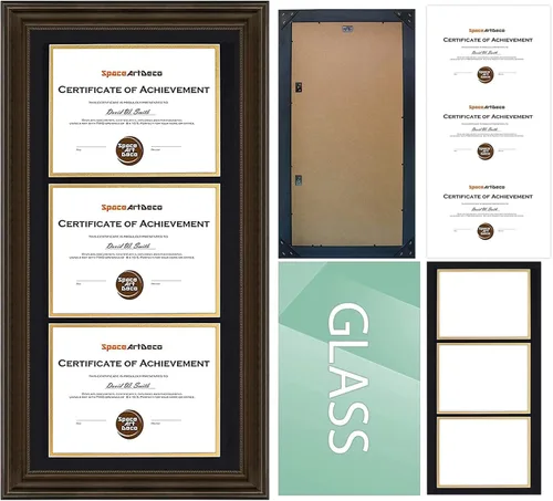 Miniatura 8 de Marco de tres certificados de 14 x 29 pulgadas con paspartú doble negro sobre dorado para (3) diplomas/grados de 8.5 x 11 pulgadas, ganchos