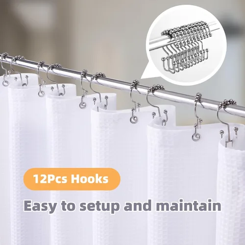 Miniatura 2 de LaCyan Cortina de ducha impermeable de punto gofre, juego de 3 piezas resistente de 258 GSM con forro transparente y 12 ganchos de acero inoxidable