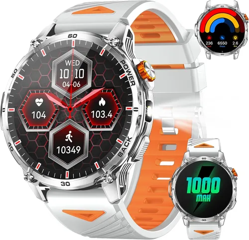 Relojes inteligentes militares para hombres, reloj inteligente de pantalla grande HD de 1000 mAh/1.7 pulgadas, linterna LED, responder/hacer Gris