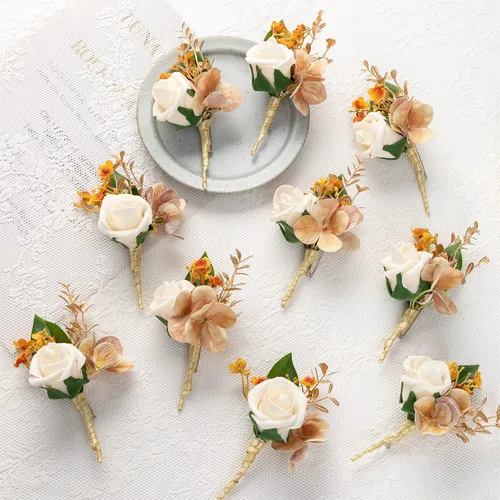 10 unids/lote de espuma artificial PE flores boda novio hermano padre boutonnieres hombres ojales ramillete boda flor fiesta decoración (champán