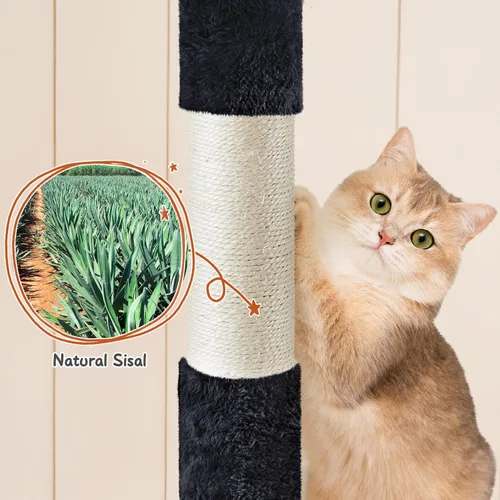 Miniatura 9 de Yaheetech Árbol grande para gatos de 76.5 pulgadas, torre grande para gatos con 3 condominios, perchas de felpa acogedoras, 9 postes rascadores