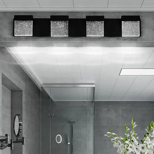 Miniatura 4 de Lámpara de tocador de baño de 30.5 pulgadas con 4 burbujas, color negro, lámpara LED sobre espejo, moderna, 6000 K