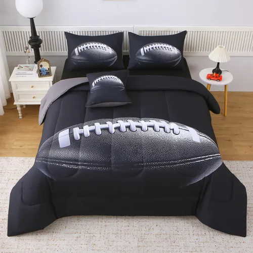 Miniatura 14 de JQinHome Juego de edredón deportivo para niños tamaño individual, cama de 6 piezas en una bolsa para niños y adolescentes, ropa de cama