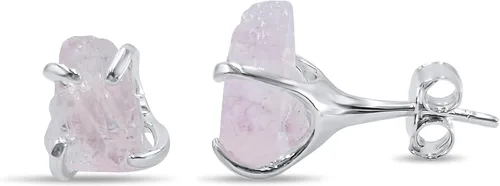 Miniatura 182 de Natural raw gemstone stud earrings with white gold over 925 sterling silver, 6 to 7mm rough genuine quality birthstone gift for her, Uniquelan