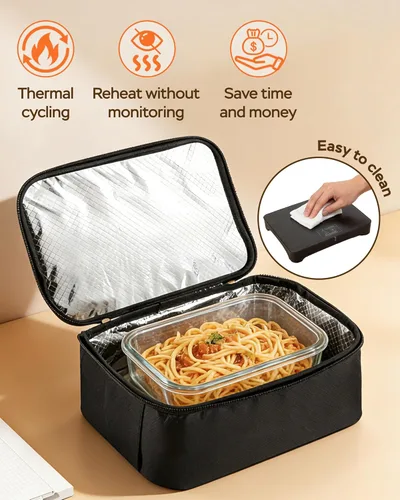 Miniatura 7 de Horno portátil, lonchera eléctrica de 100 W, calentador de alimentos, 3 en 1 12 V/24 V/110 V, lonchera térmica para automóvil, camión, oficina