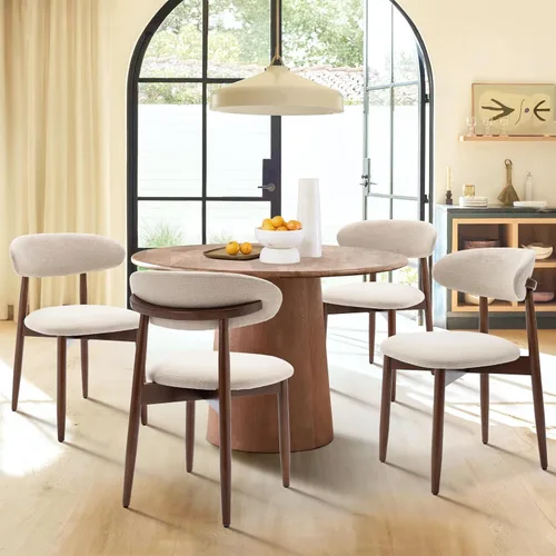 Miniatura 7 de COLAMY Juego de 6 sillas de comedor de madera, silla de comedor tapizada en tela moderna, sillas laterales de cocina de granja con reposapiés, beige