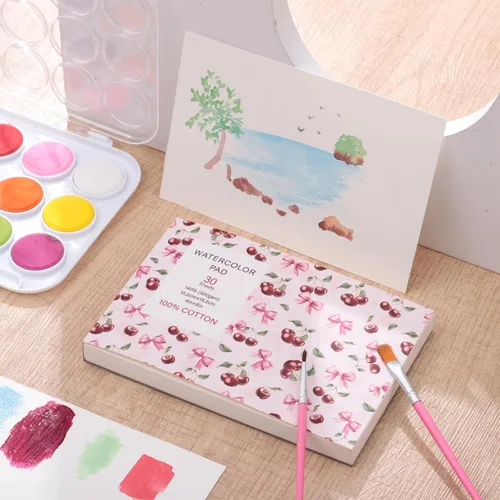 Miniatura 5 de Bloc de papel para acuarela de 30 hojas con 2 pinceles para acuarela, papel para acuarela de 140 lb/300 g/m², papel para acuarela prensado en frío