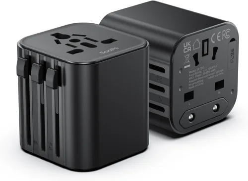 Miniatura 12 de SooPii Adaptador de viaje universal, convertidores de corriente con 1 USB C y 2 puertos USB A, adaptador de enchufe de viaje 7 en 1 cargador