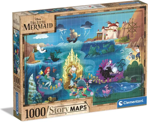 Clementoni 39664 Disney Maps Little Mermaid Pieces, hecho en Italia, rompecabezas para adultos, multicolor, mediano, 1000 piezas