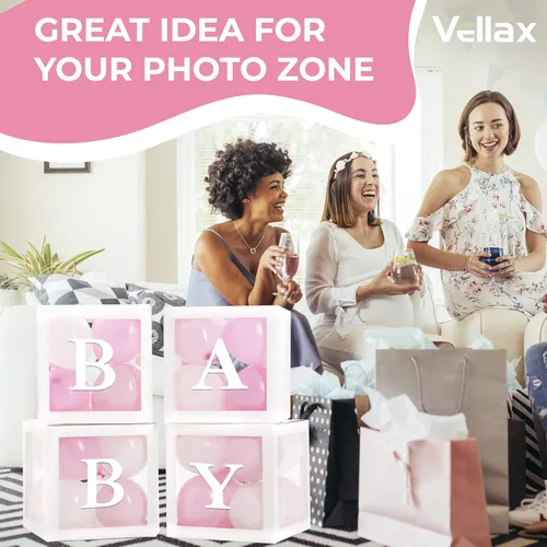 Miniatura 8 de Cajas para Baby Shower con Letras – Cajas Blancas con Globos Rosas y Blancos – Set de 44 Piezas para Revelación de Género y Decoración de Fiesta
