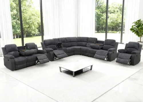 Miniatura 50 de Juego de sofá seccional reclinable manual, juegos de muebles de sala de estar, sofá seccional en forma de L y 2 sillas, cómodo sofá reclinable