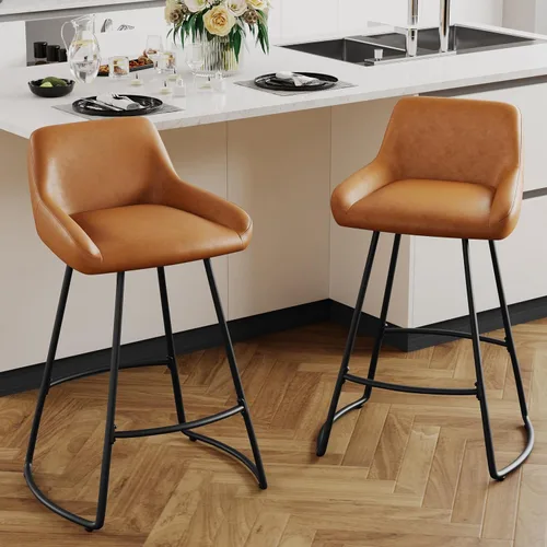 Alunaune Juego de 2 taburetes de bar de 24 pulgadas, de piel sintética de mediados de siglo, sillas de bar modernas para comedor con patas traseras