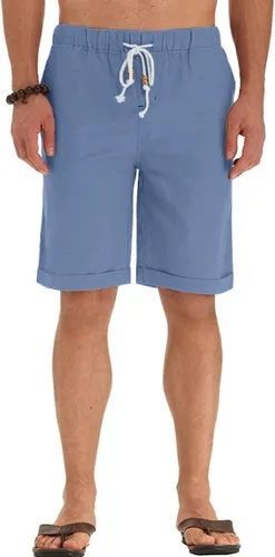 Miniatura 32 de Sailwind Pantalones cortos de lino para hombre, pantalones cortos casuales de playa con cordón