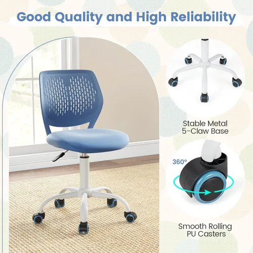 Miniatura 5 de Giantex Silla de escritorio moderna para niños, silla de estudio sin brazos con altura ajustable, silla de oficina ergonómica con ruedas, silla