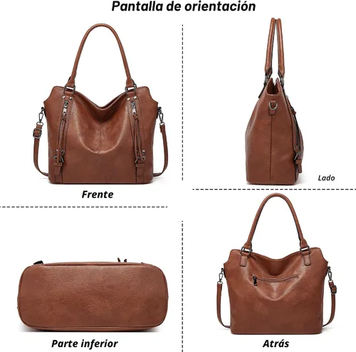 Miniatura 7 de TANTOMI Bolsos de mano para mujer, bolso cruzado grande de cuero, bolso de hombro con cartera correas ajustables Marrón
